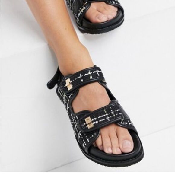 ASOS  Public Desire Carmen Chunig Granddad Women's Black and White Sandals Size - Picture 1 of 6
